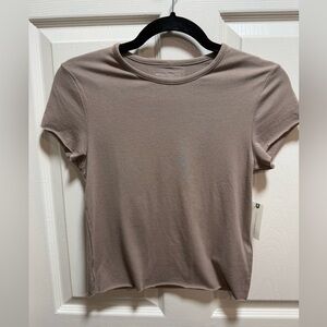 Anthropologie Short Sleeve Crewneck Tee Baby Tee- Taupe Size S